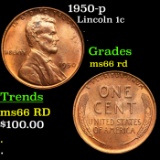 1950-p Lincoln Cent 1c Grades GEM+ Unc RD