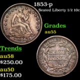1853-p Seated Liberty Half Dime 1/2 10c Grades Choice AU