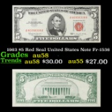1963 $5 Red Seal United States Note Fr-1536 Grades Choice AU/BU Slider