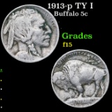 1913-p TY I Buffalo Nickel 5c Grades f+