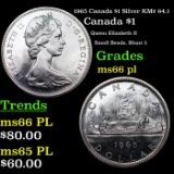 1965 Canada $1 Silver KM# 64.1 Grades GEM+ UNC PL