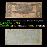 1864 $10 Confederate States Note, T68 Grades vf+