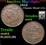 ***Auction Highlight*** 1834 Classic Head half cent 1/2c Graded Choice Unc BY USCG (fc)