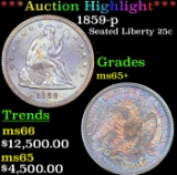 ***Auction Highlight*** 1859-p Seated Liberty Quarter 25c Graded ms65+ By SEGS (fc)