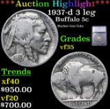 ***Auction Highlight*** 1937-d 3 leg Buffalo Nickel 5c Graded vf35 By SEGS (fc)