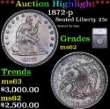 ***Auction Highlight*** 1872-p Seated Liberty Quarter 25c Graded ms62 By SEGS (fc)