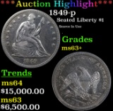 ***Auction Highlight*** 1849-p Seated Liberty Dollar $1 Graded Select+ Unc BY USCG (fc)