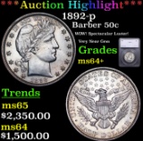 ***Auction Highlight*** 1892-p Barber Half Dollars 50c Graded ms64+ BY SEGS (fc)