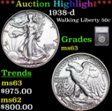 ***Auction Highlight*** 1938-d Walking Liberty Half Dollar 50c Graded ms63 BY SEGS (fc)