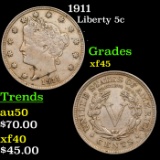 1911 Liberty Nickel 5c Grades xf+