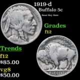 1919-d Buffalo Nickel 5c Grades f, fine