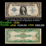 1923 $1 large size Blue Seal Silver Certificate, Fr-237 Signatures of Speelman & White Grades vf++