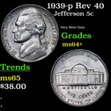 1939-p Rev 40 Jefferson Nickel 5c Grades Choice+ Unc