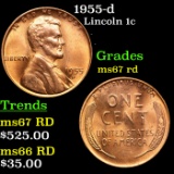 1955-d Lincoln Cent 1c Grades GEM++ Unc RD