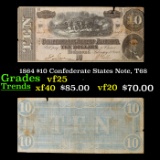 1864 $10 Confederate States Note, T68 Grades vf+