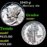 1943-p Mercury Dime 10c Grades GEM++ Unc