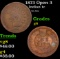 1873 Open 3 Indian Cent 1c Grades g+