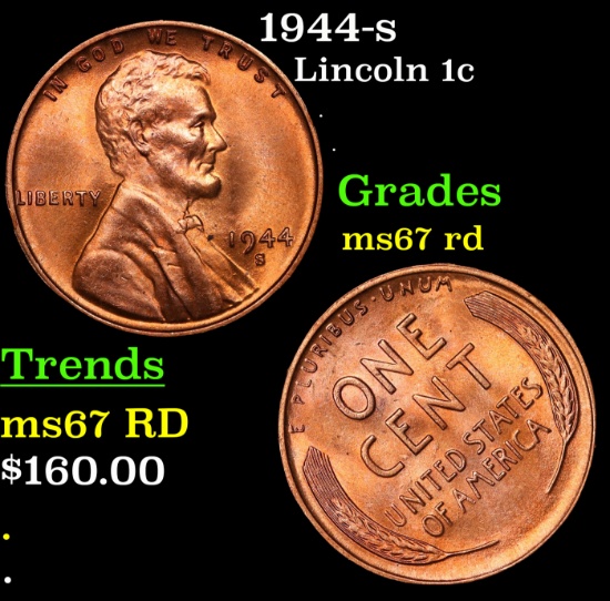 1944-s Lincoln Cent 1c Grades GEM++ Unc RD