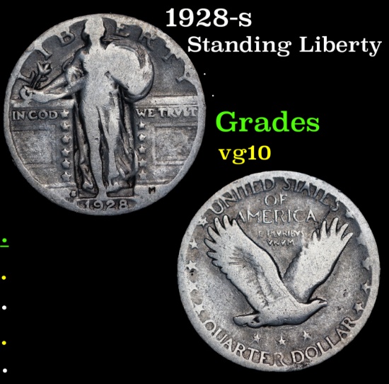 1928-s Standing Liberty Quarter 25c Grades vg+