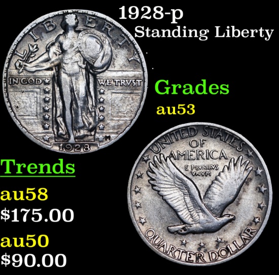 1928-p Standing Liberty Quarter 25c Grades Select AU
