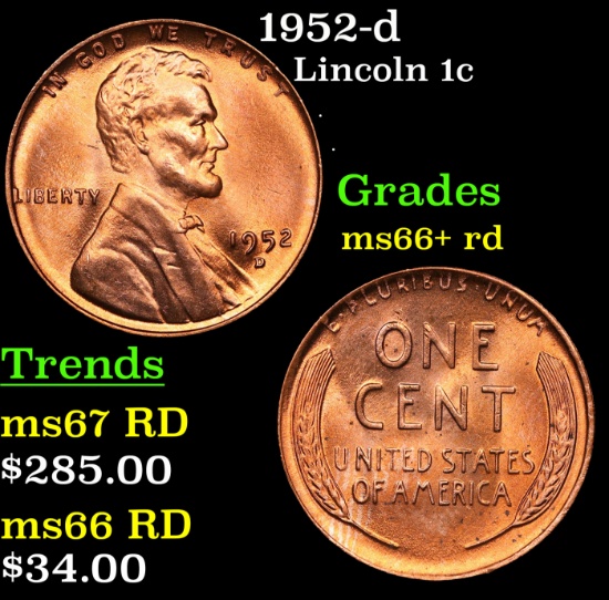 1952-d Lincoln Cent 1c Grades GEM++ RD