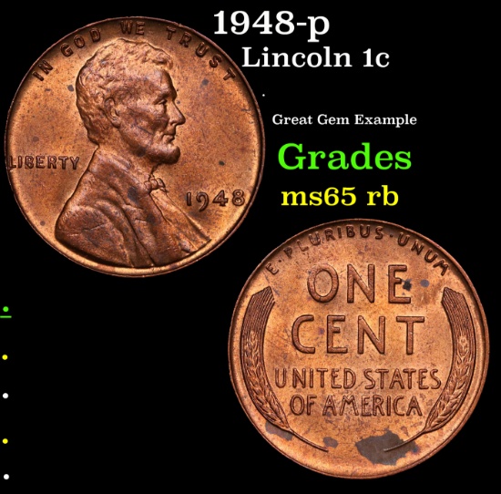 1948-p Lincoln Cent 1c Grades GEM Unc RB