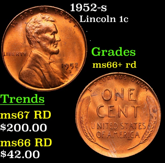 1952-s Lincoln Cent 1c Grades GEM++ RD