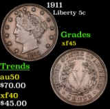 1911 Liberty Nickel 5c Grades xf+