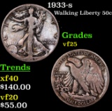 1933-s Walking Liberty Half Dollar 50c Grades vf+