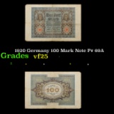 1920 Germany 100 Mark Note P# 69A Grades vf+