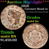 ***Auction Highlight*** 1818 Coronet Head Large Cent 1c Graded Choice Unc BN BY USCG (fc)