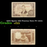 1955 Spain 100 Pesetas Note P# 145A Grades vf+