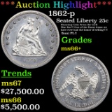 ***Auction Highlight*** 1862-p Seated Liberty Quarter 25c Graded GEM++ Unc BY USCG (fc)