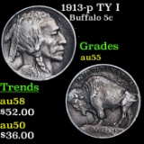 1913-p TY I Buffalo Nickel 5c Grades Choice AU
