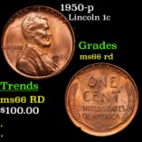 1950-p Lincoln Cent 1c Grades GEM+ Unc RD