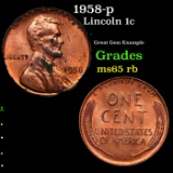 1958-p Lincoln Cent 1c Grades GEM Unc RB