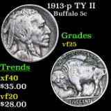 1913-p TY II Buffalo Nickel 5c Grades vf+