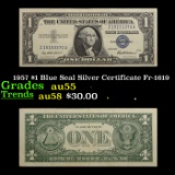 1957 $1 Blue Seal Silver Certificate Fr-1619 Grades Choice AU