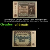 1922 Germany (Weimar Republic) 5000 Marks Post-WWI Hyperinflation Banknote P# 81e, Watermark: Wavy l