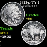 1913-p TY I Buffalo Nickel 5c Grades vf+