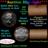 ***Auction Highlight*** Full Roll of Silver 1962 Canadian Dollar with Queen Elizabeth II, 20 Coins i