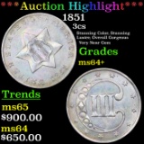 ***Auction Highlight*** 1851 Three Cent Silver 3cs Graded ms64+ By SEGS (fc)