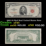 1963 $5 Red Seal United States Note Grades xf+