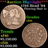 ***Auction Highlight*** 1794 Head '94 Flowing Hair large cent 1c Graded vf35 By SEGS (fc)