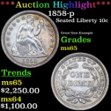 ***Auction Highlight*** 1858-p Seated Liberty Dime 10c Graded ms65 By SEGS (fc)