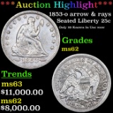 ***Auction Highlight*** 1853-o arrow & rays Seated Liberty Quarter 25c Graded Select Unc BY USCG (