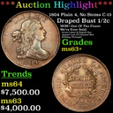 ***Auction Highlight*** 1804 Plain 4, No Stems Draped Bust Half Cent C-13 1/2c Graded ms63+ By SEGS