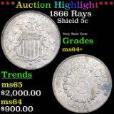 ***Auction Highlight*** 1866 Rays Shield Nickel 5c Graded ms64+ By SEGS (fc)