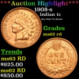 ***Auction Highlight*** 1908-s Indian Cent 1c Graded ms62 rd By SEGS (fc)