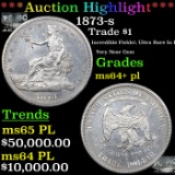 ***Auction Highlight*** 1873-s Trade Dollar $1 Graded ms64+ pl By SEGS (fc)